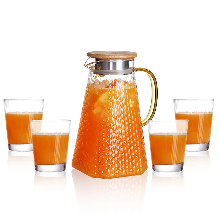 AIHPO3 Wholesale 2023 New Hot Cold Beverages 1.5L Heat Resistant Glass Pitcher Ice Tes Carafe Cold Water Jug with Lid