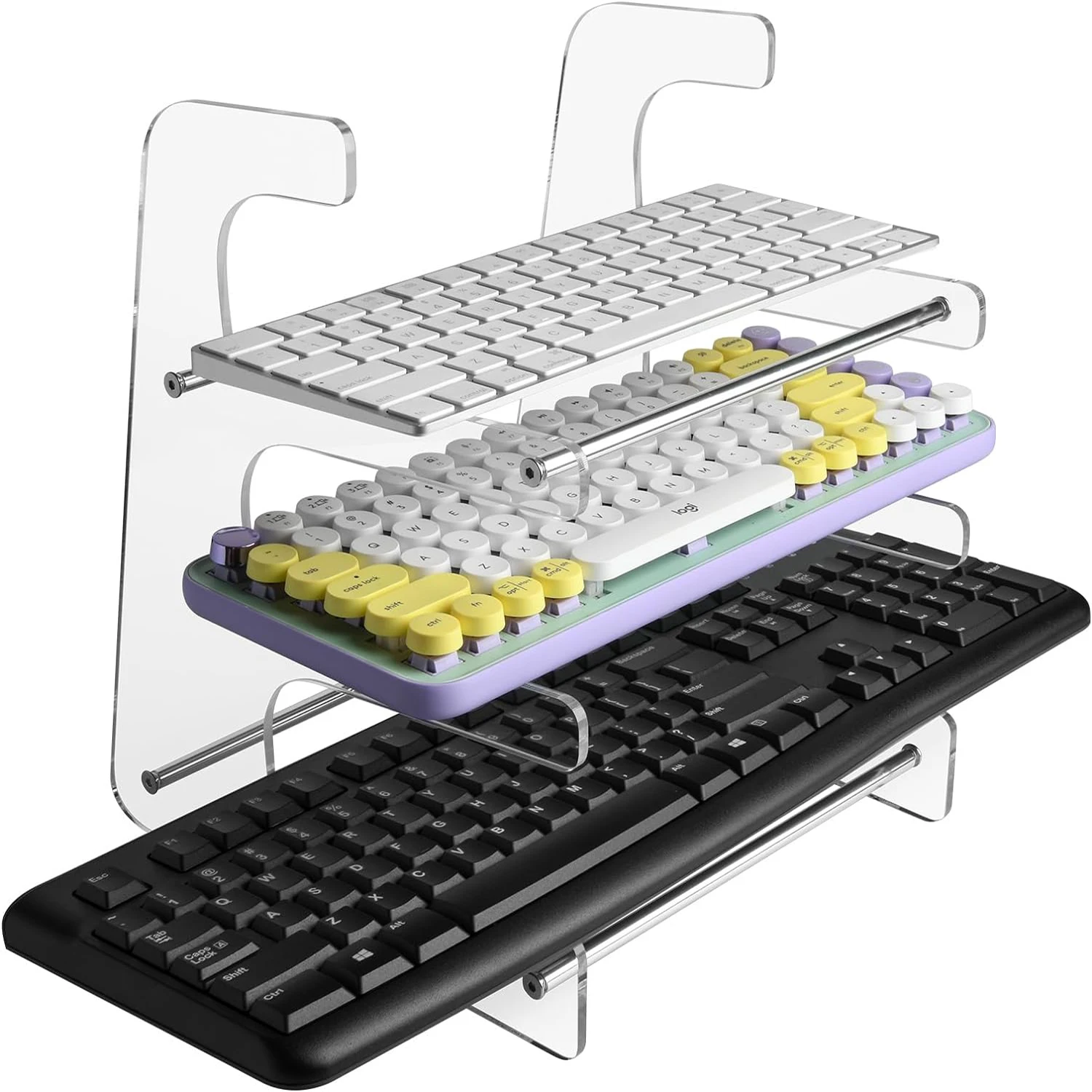 Acrylic Keyboard Holder Storage Rack, 3-Tier Keyboard Display Stand, Mechanical Gaming Keyboard Shelf Desktop Organizer