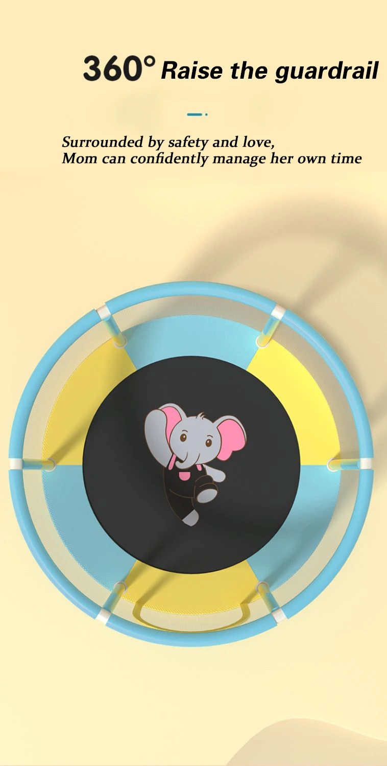 indoor/outdoor no gap safe design mini baby 5ft adjustable toddler trampoline for kids with enclosure