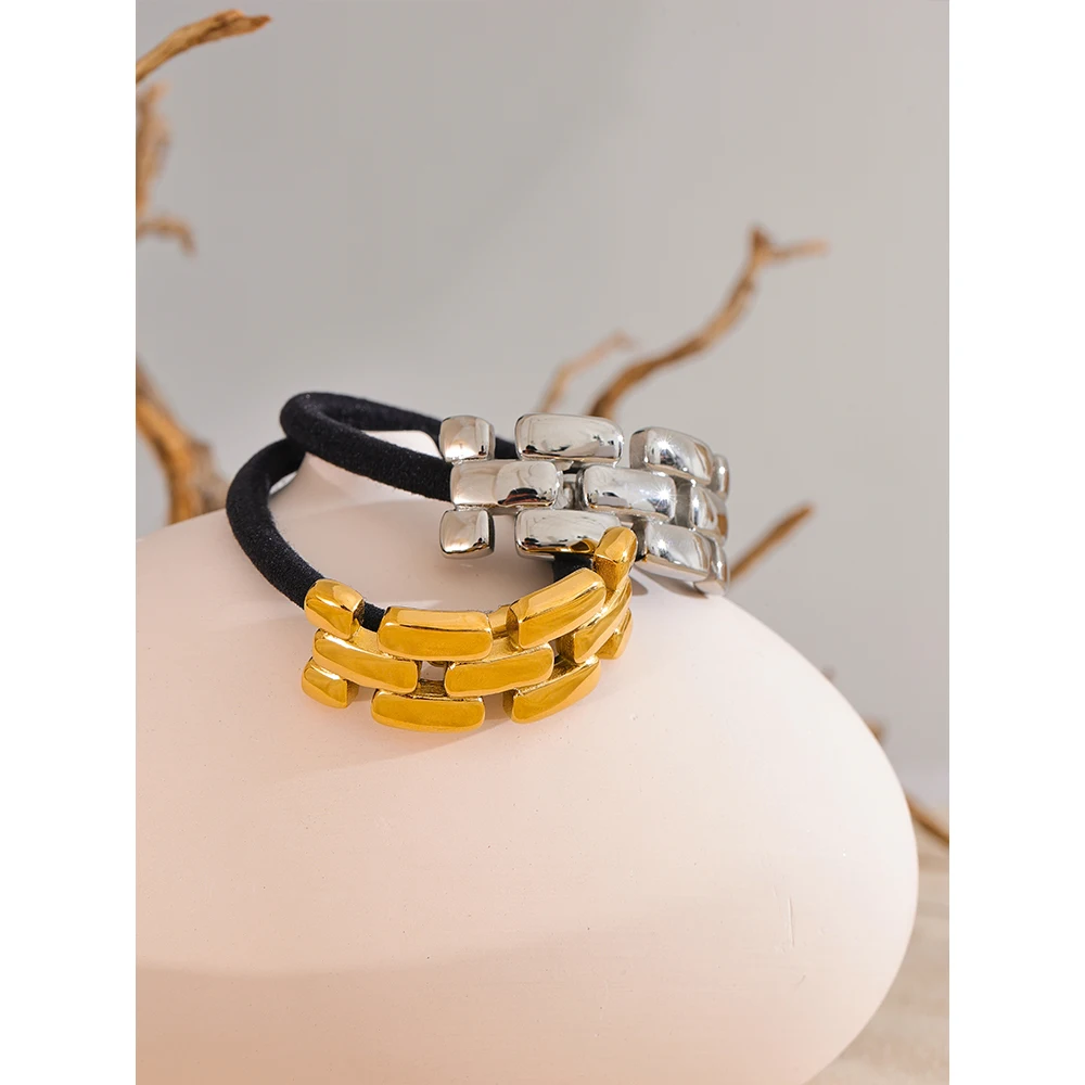 JINYOU 136 Stainless Steel Geometric Statement Headband Hair Accessories Jewelry Waterproof Elastic Band Ponytail Holder