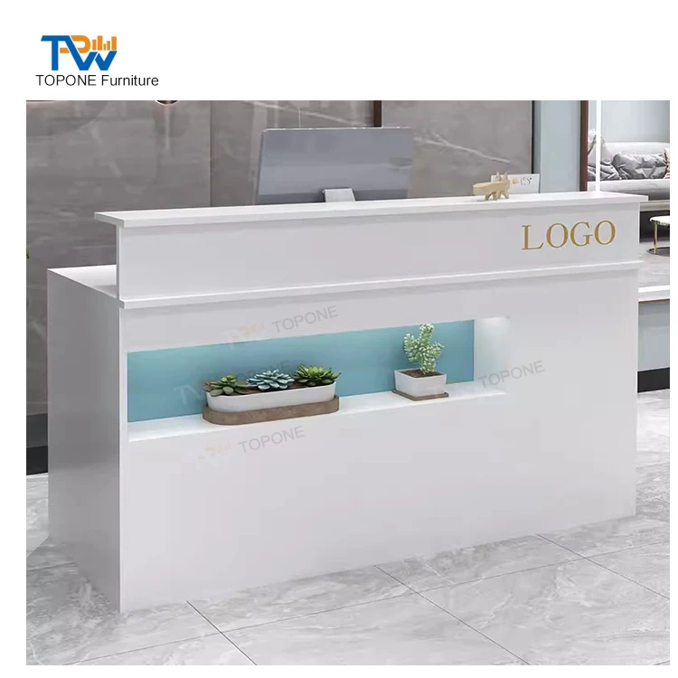 Professional Customized white Colour Special Small office counter design standing Reception Desk