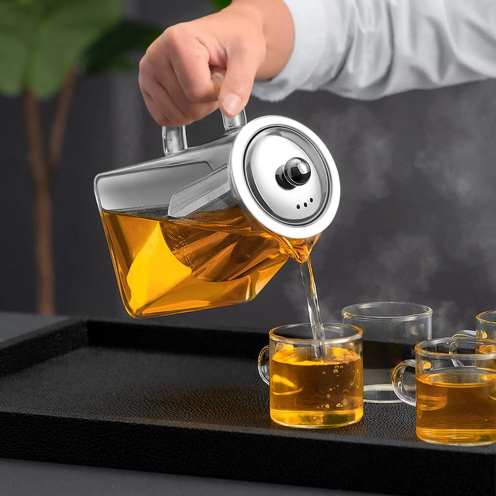 Top Seller 350ml 500ml 750ml high Borosilicate square glass teapot With removable infuser