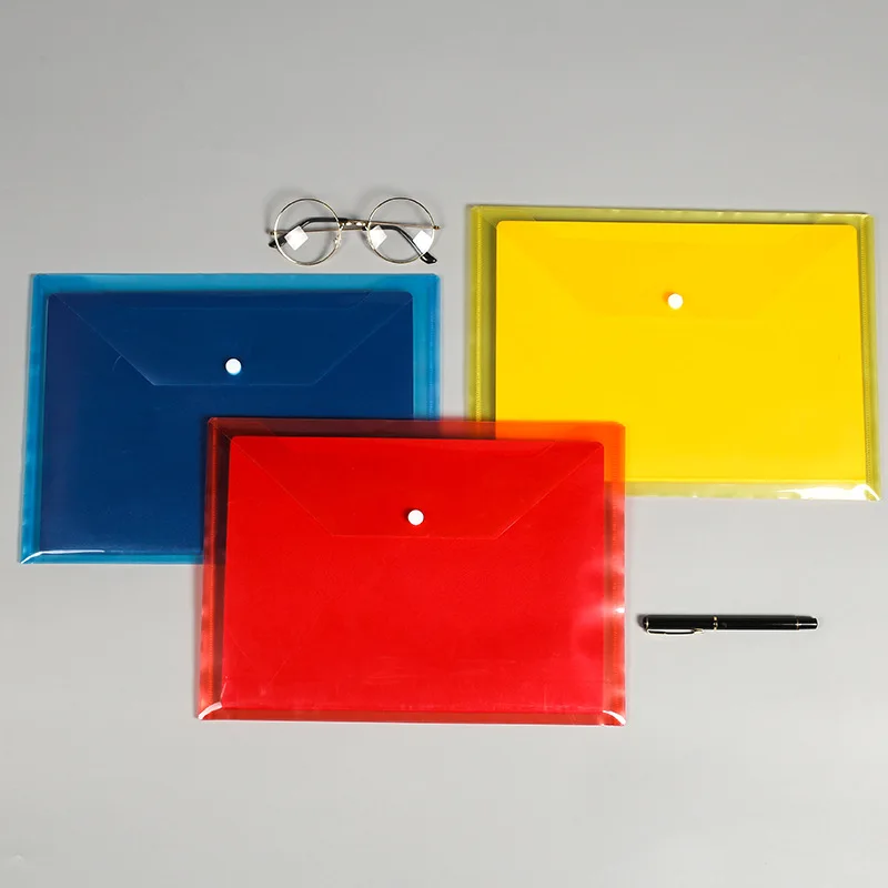 Colorful Business Adhesive Button A4 Size Plastic File Folder Magic Tape Clear Envelope Pp