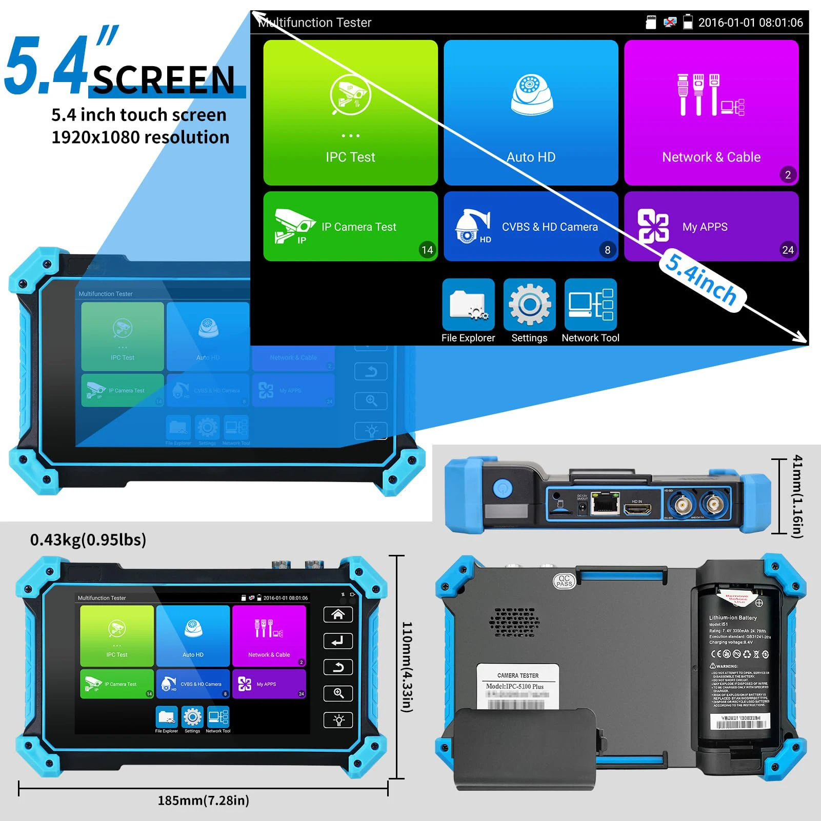 IPC-5100 Plus CCTV Tester 4K IP CVBS CVI TVI AHD 5-in-1 Android System CCTV Camera Tester Cable Tracer POE IPC-5200 PLUS