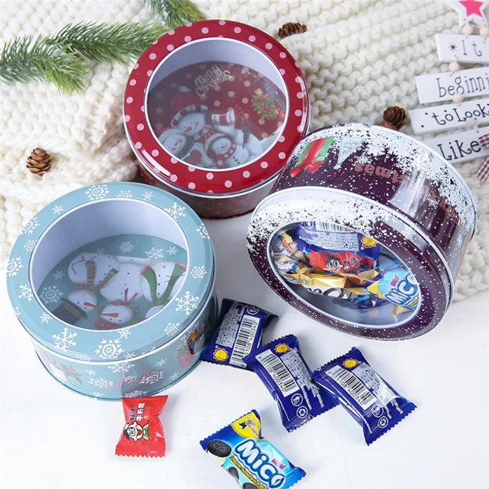 christmas gifts 14cm round metal tin cans candy box in stock