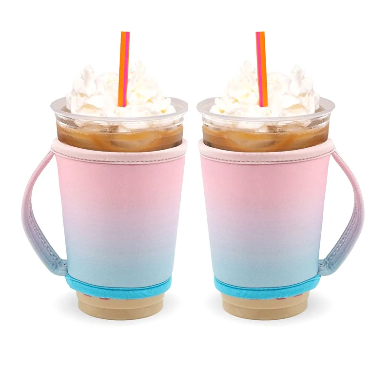 Coffee Cup Reusable Sleeves Neoprene Insulator with Handle For Cold And Hot Beverage Coozies Tumblers 24oz Yeti Rambler 30oz.