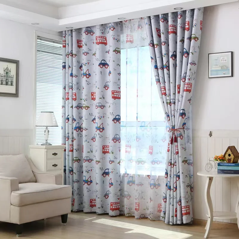 100% Polyester Wholesale Cartoon Car Printed Blackout  Curtain For Children Curtain For Living Room And Bedroom