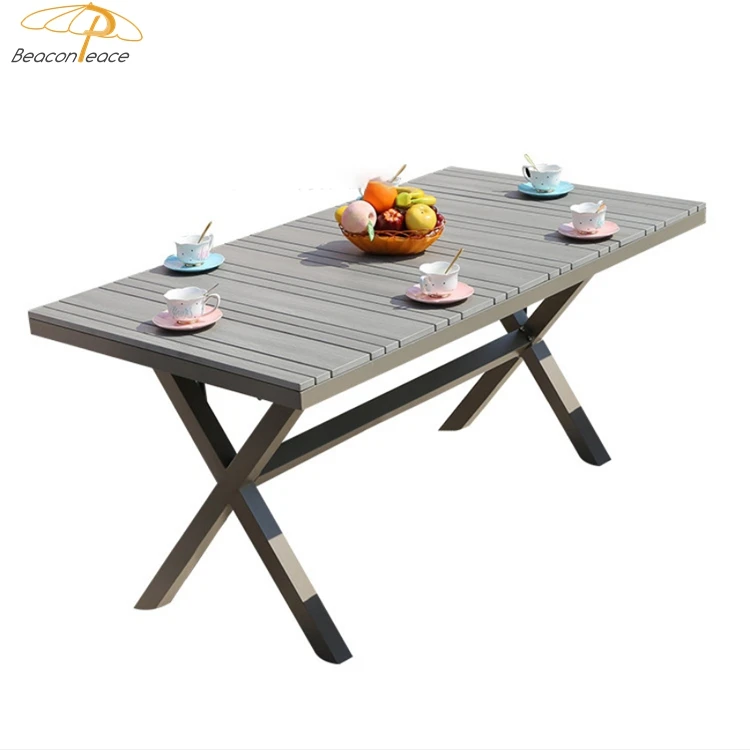 Powder Coated Aluminum Frame Plastic Wood Outdoor Patio Furniture Garden Large Wooden Long Dining Table