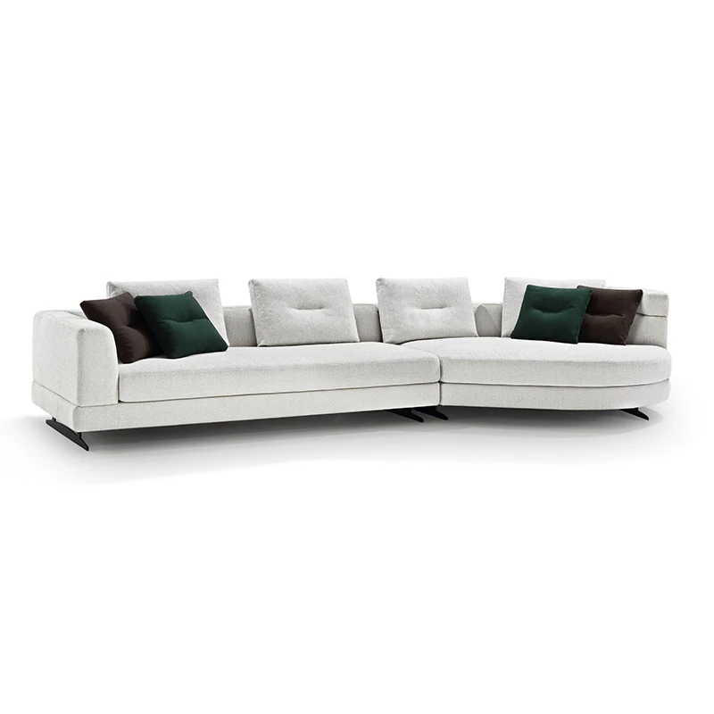 White modern fabric L shape curved sectional modular sofa set 5 seaters couch nordic curved sofas for living room