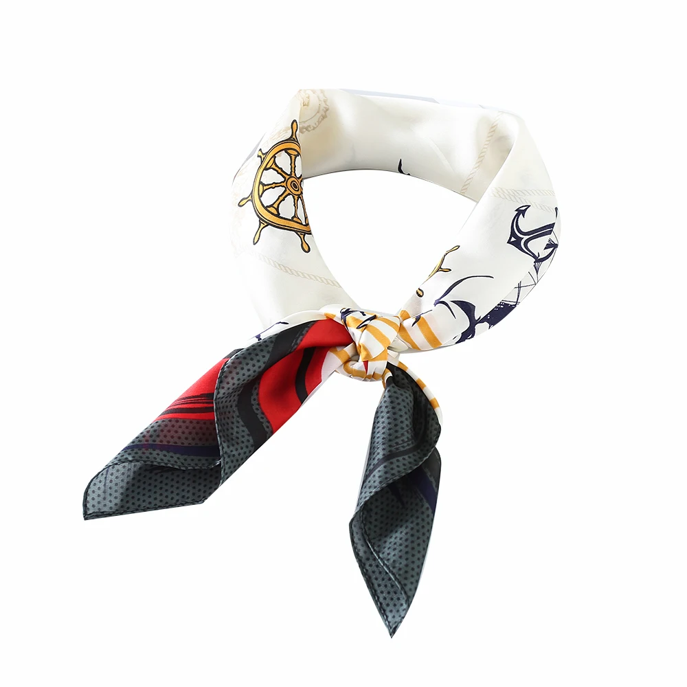 Летний морской узор печати атласные шелковые волосы квадратный шарф