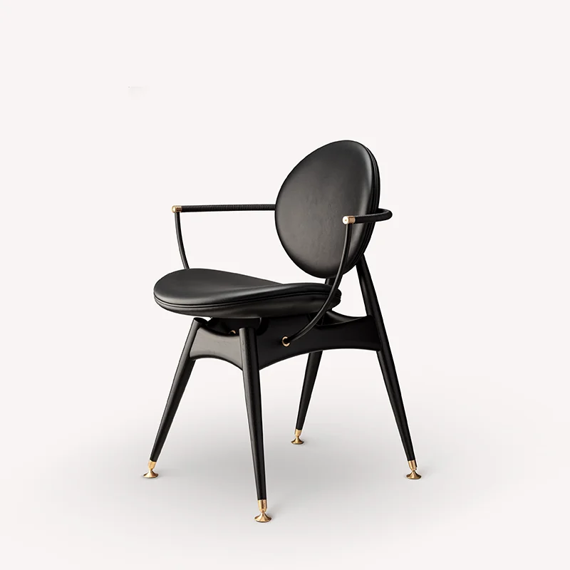Danish designer circle chair high end club hotel chair leather walnut metal industrial chair