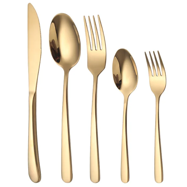 304 stainless steel tableware 5-piece set golden bright Western food knife, fork, spoon steak tableware set