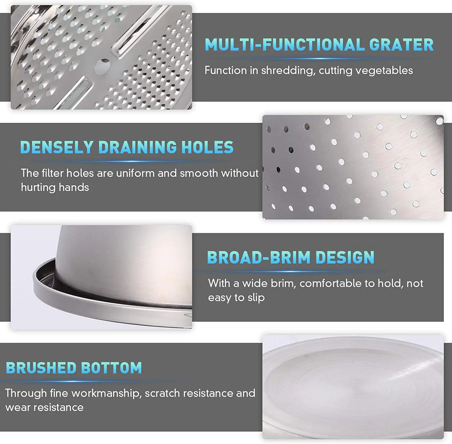 Stainless steel drainage Basket Vegetable cutter 3in 1 Kitchen multi-functional slicer Salad bowl (silver)