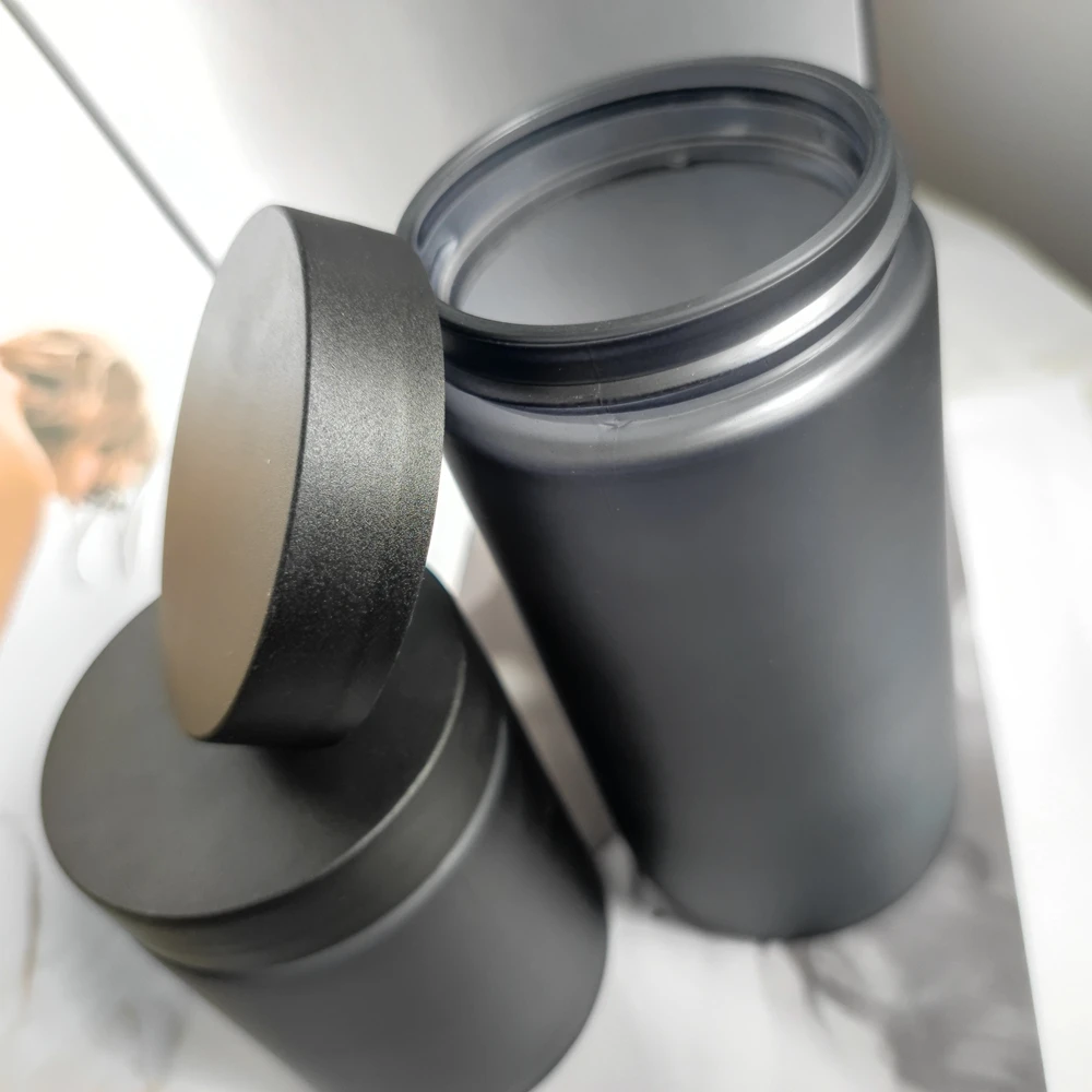 250g 8 ounce 80z  250ml amber straight sided glass bottle with matte black plastic lid for cream