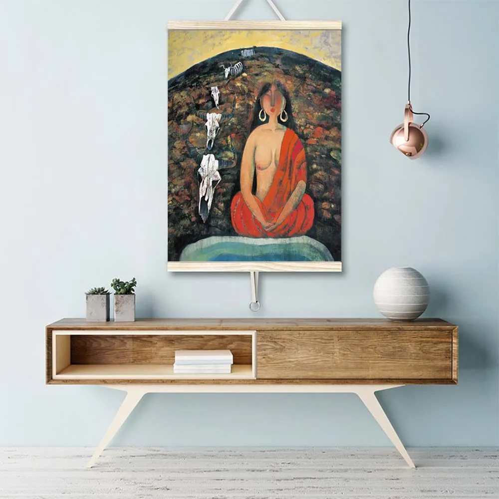 Classical artwork handmade chinese canvas silk scroll oil painting