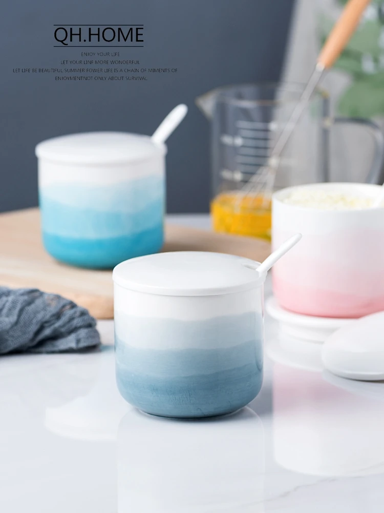 
Simple Color Gradient Ceramic Spice Jar Nordic Style Household Kitchen Seasoning Jar 