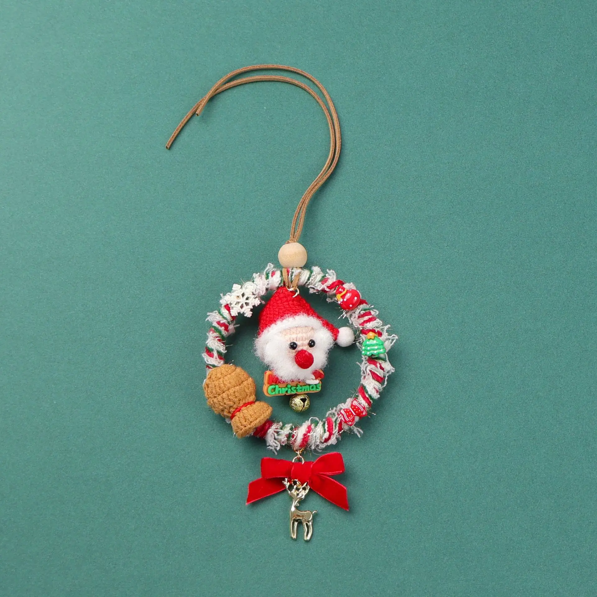 Handmade Knit Christmas Santa Clause Elk Car Interior Accessories Pendant Gift Car Hanging Christmas Decoration Ornaments