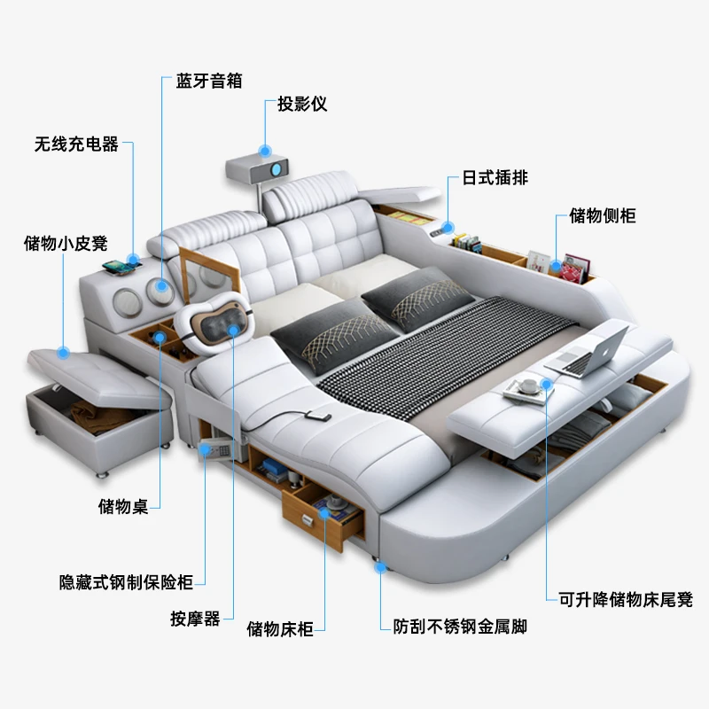 Современная многофункциональная кровать-татами из искусственной кожи с массажными функциями