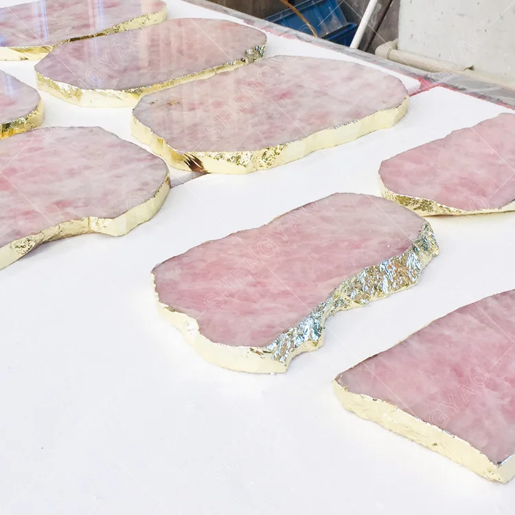 Decor White Quartz Agate Cheese Board Platter Tray with Gold Plated Trims Rims and Edges for Table