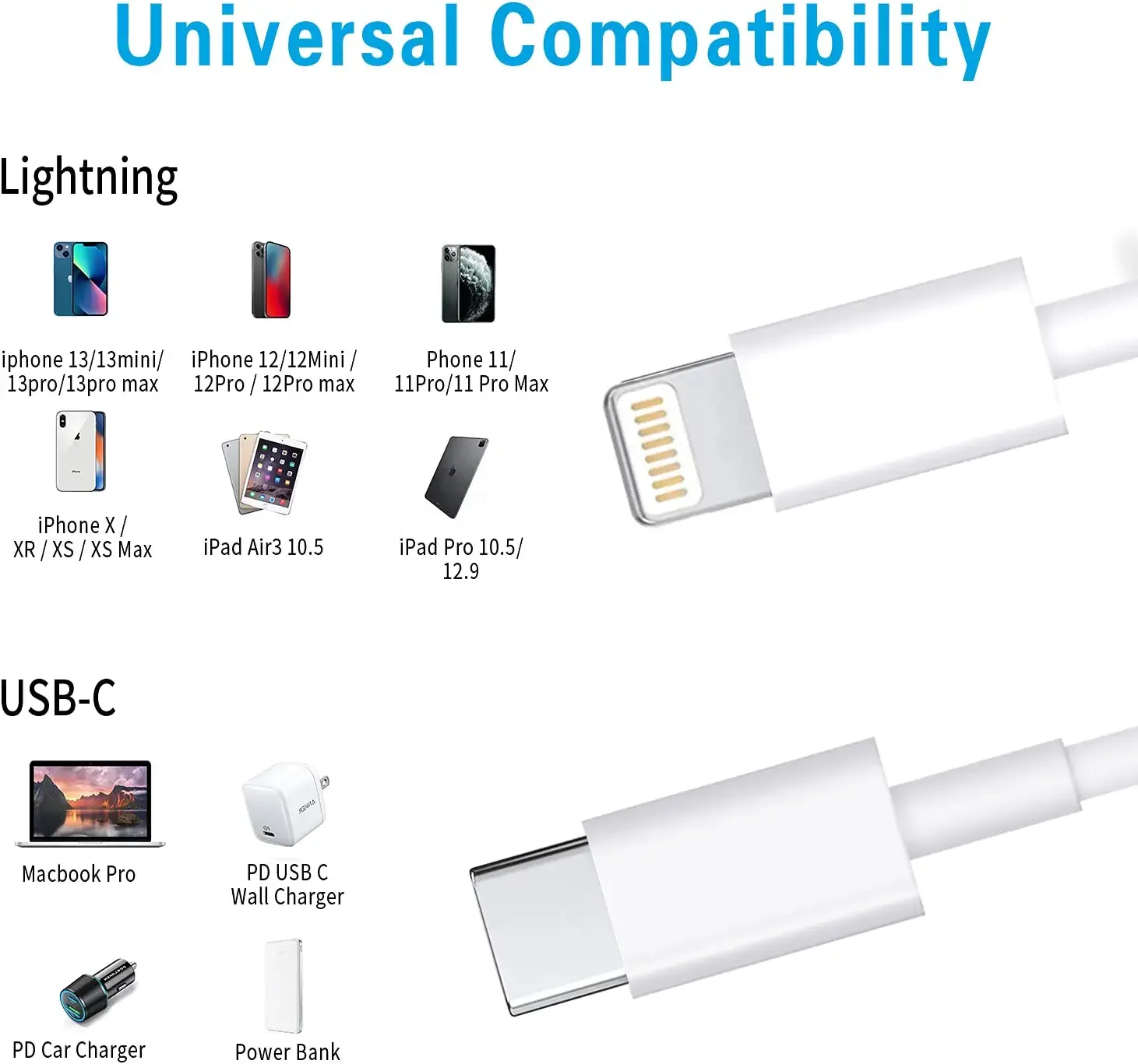 18WPD Super Fast Charging USB  Type-C To Light-ning Cable  2.4A Charging Data cable   For iPad iPhone 8XS XR 11 12 13 Pro Max 14