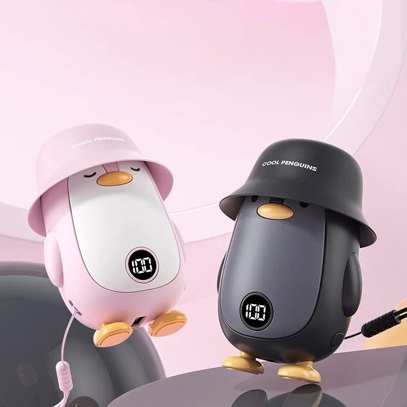 2 In 1 Mini Cute Penguin Portable USB Rechargeable Electric Warmer Heater For Hand Winter Indoor Outdoor With Power Bank Display
