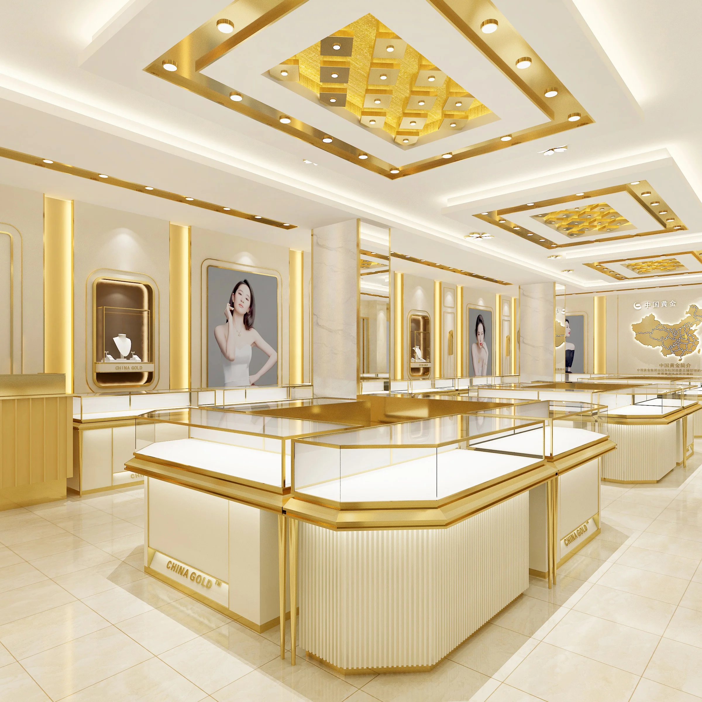 Modern Style Mall Wooden Jewelry Wall Showcase Jewellery Counter Display Showroom Cabinet Display Rack Designs