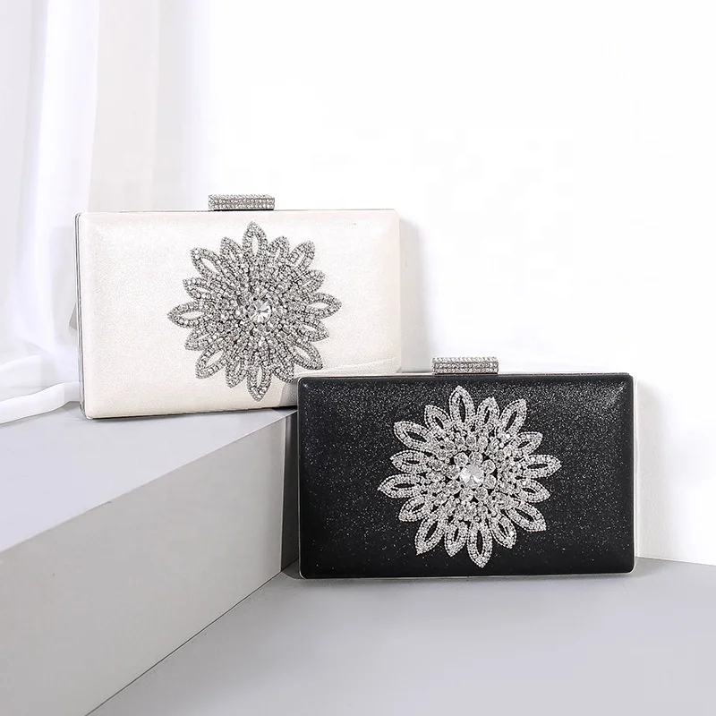
Luxury Sparkling Glitter Clutch Purse Crystal Flower Wedding Party Evening Bags 