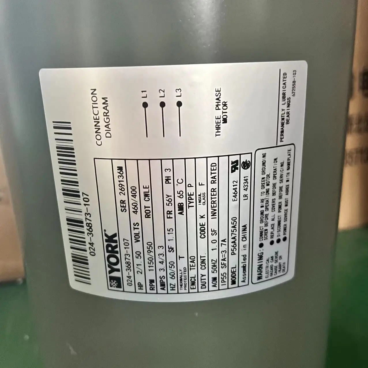 2 HP Fan Motor 024-36873-207/024-36873-107