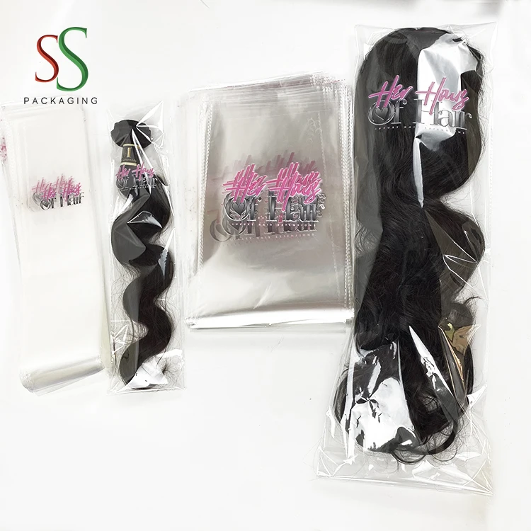 hot selling transparent hair extension BAG logo wig plastic wig bags