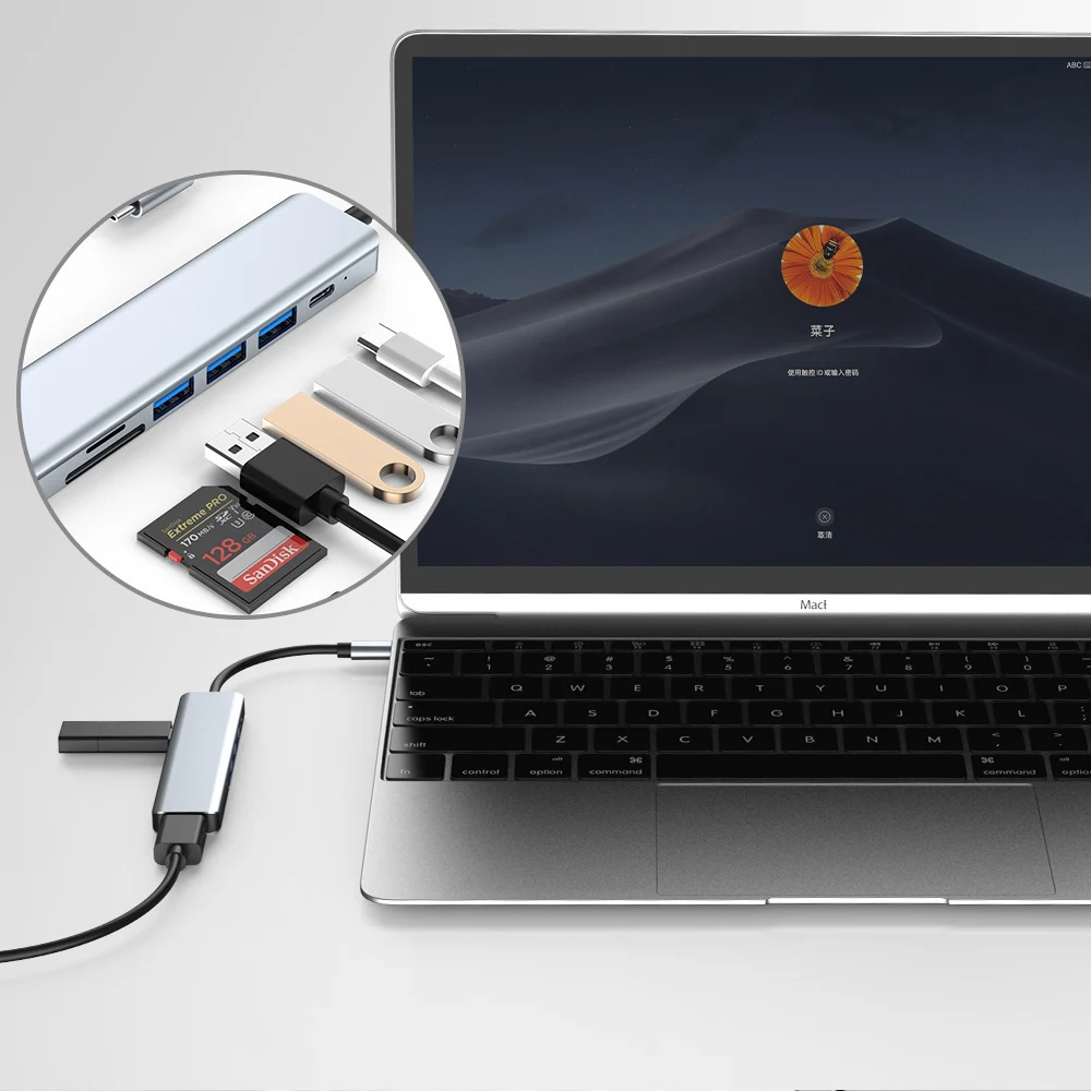 USB 3.0 7 в 1 4K HD MI 3 порта USB 3,1 TF SD кардридер PD Зарядное устройство Док-станция