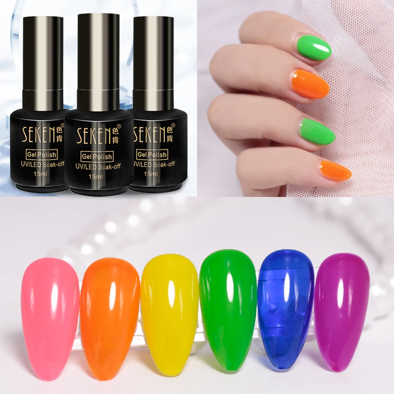 SEKEN 15ml neon color nail polish uv gel natural resin odorless soak off uv gel nail polish for nail salon