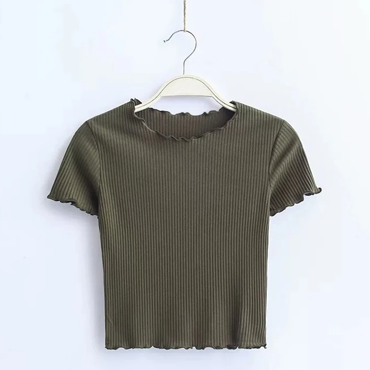 Оптовая продажа, дешевая женская одежда без рисунка, хлопковые короткие топы для подростков