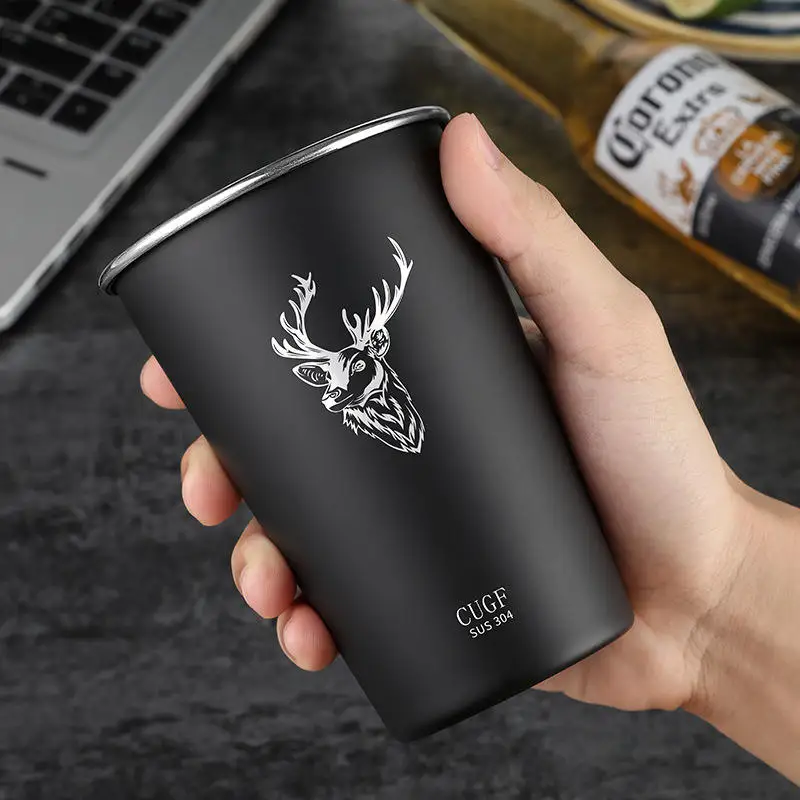 16oz Pint Cup With Black Matt Color Single Wall Stainless Steel Tumbler Beer Coffee Cup