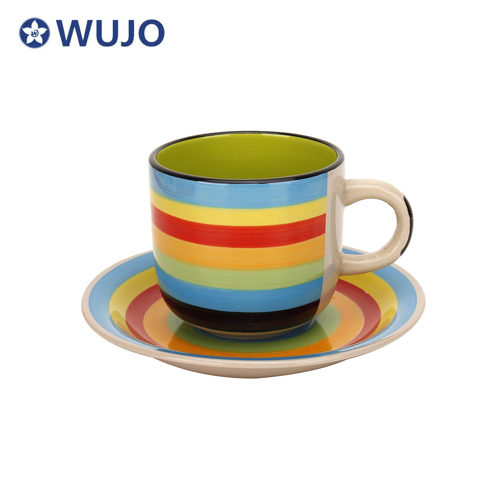 Cheap Ceramic Cup and Saucer 12pcs Hand Painted Stoneware Tea Cups & Saucers