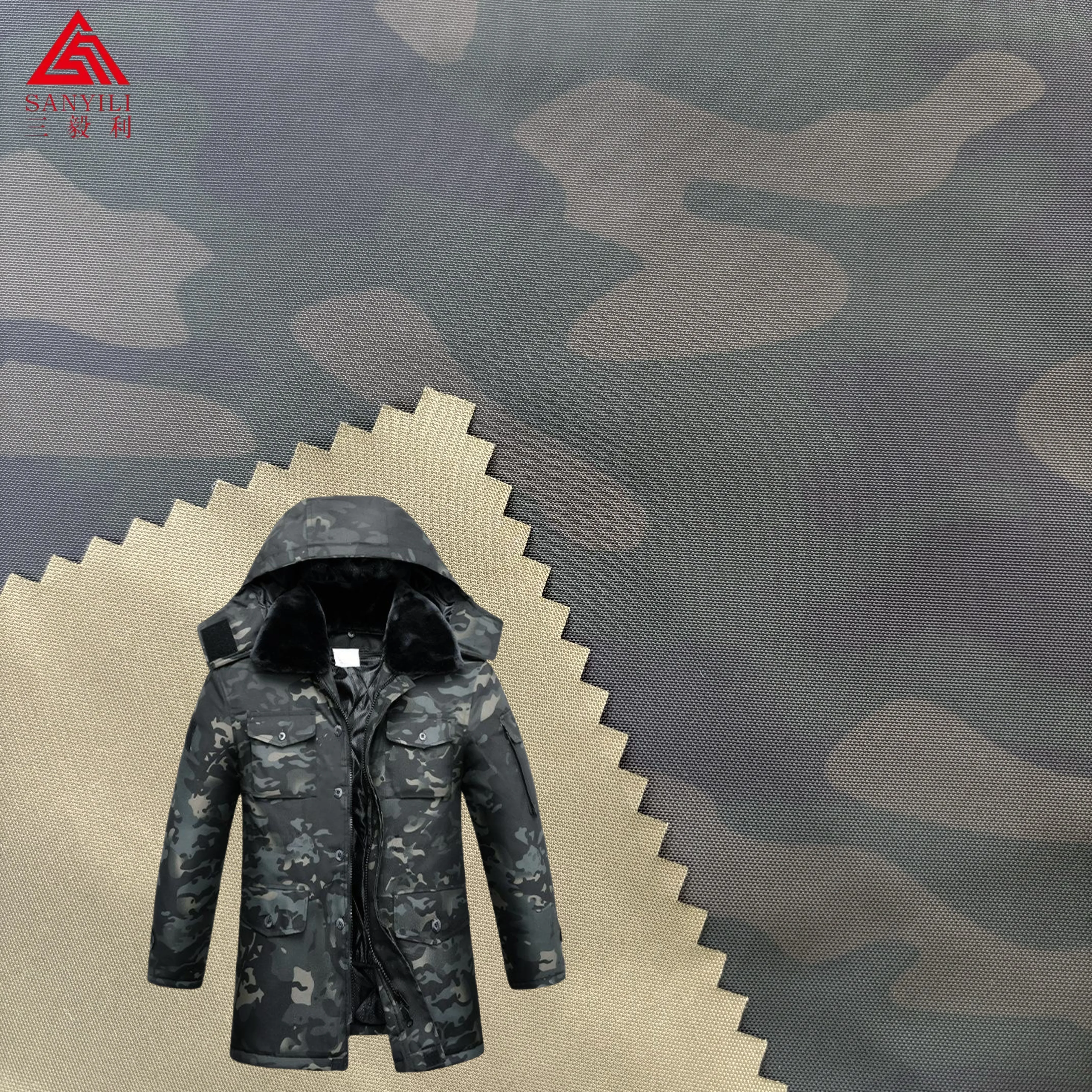Imitation memory fabric Camouflage printed fabric PA coated lining down proof coating waterproof for winter jacket