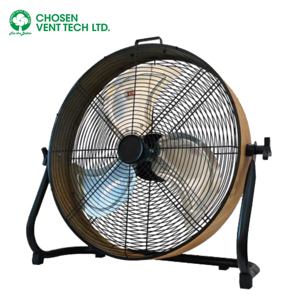 CHOSEN 22 Inch Black/Wood Color Adjustable Speed Heavy Duty Metal Industrial Floor Fan