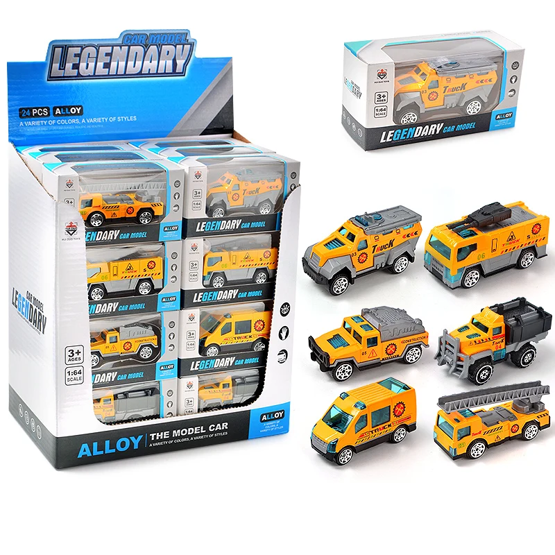 Factory Wholesale Metal Kids Engineering Car Alloy Simulation 24 Vehicles 1/64 Diecast Toys