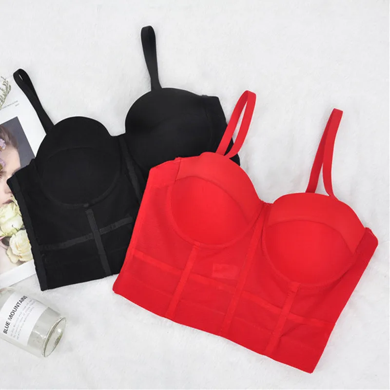 Summer Corset Gothic Steam Punk Overbust Bustier Sexy Solid Corset Bra Women Crop Top Slimming Tops Black Red White