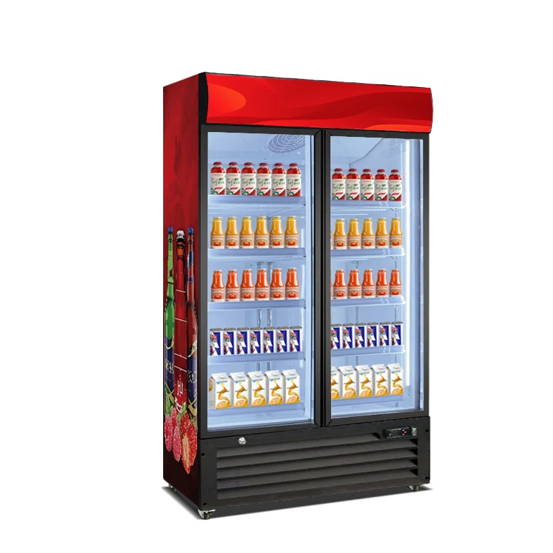The Best Double Door Refrigerator Commercial Glass Display Showcase Drink Coolers Upright Fridge For Sale