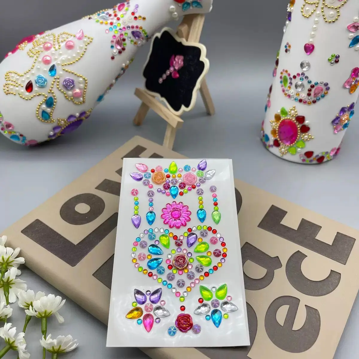 8Sheets/Set 3D Diamond Sticker Acrylic Crystal Butterfly Love Crown Flowers DIY Sparkly Rhinestone Crafts Paste Decoration