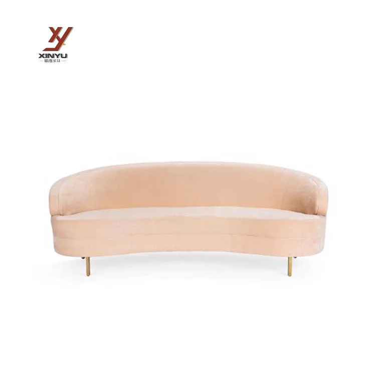 Velvet Upholstery Curved Silhouette Settee Gold Legs Soft Sofa For Wedding Event