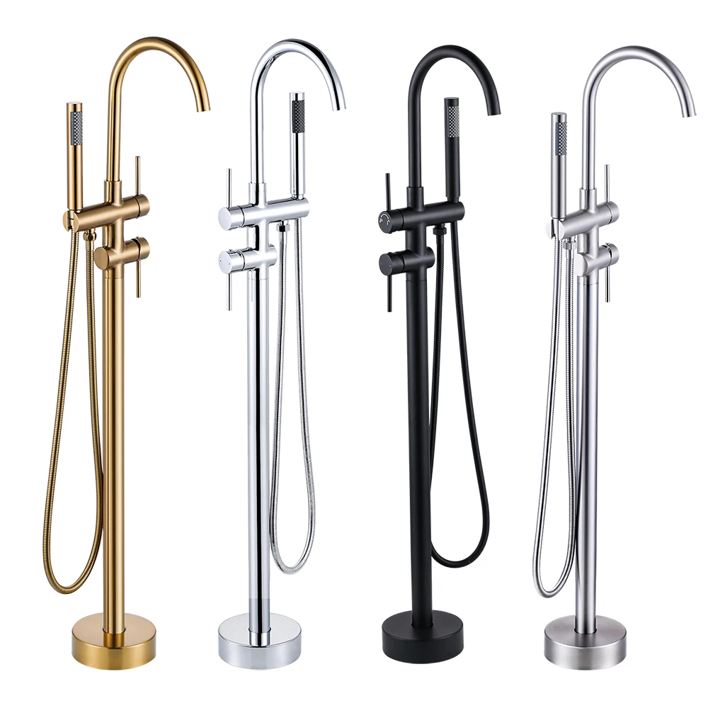 Free Standing Bathtub Faucet with Handheld Shower&Swivel Spout, Gold Bathtub Mixer Taps Bathtub Mixer