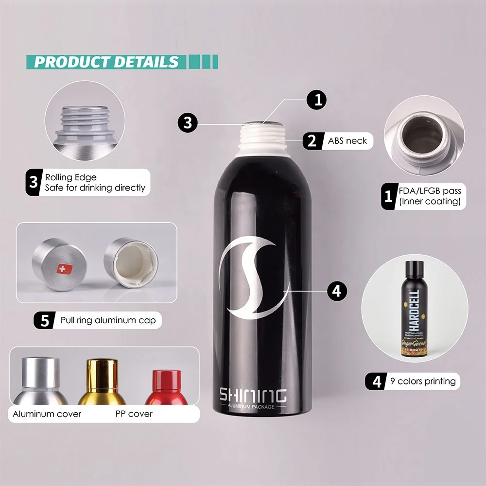 Wholesale Custom Printing 450ml 500ml 600ml 750ml Aluminum Bottle With Cap For Vodka Brandy with Plastic Tamper Evident Cap