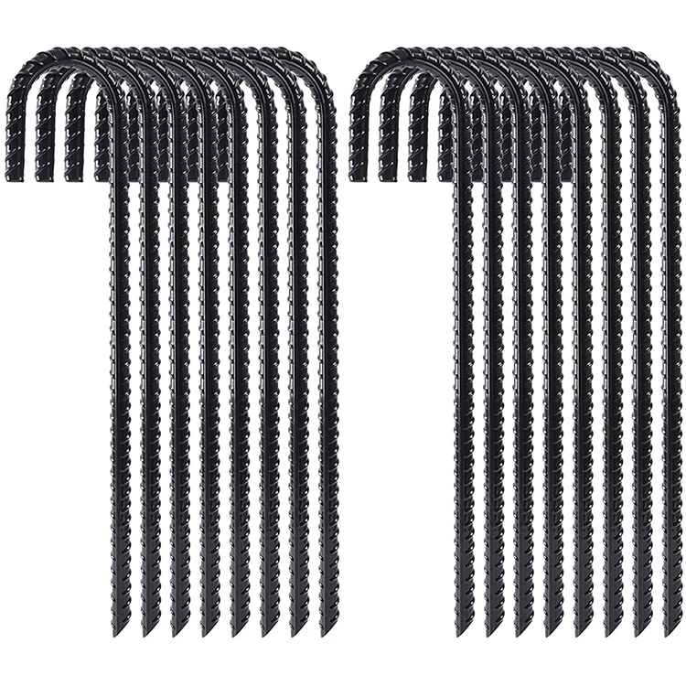 Galvanized rebar stakes extra heavy duty J hook ground anchors rust resistant garden staples chisel point end silver tent stake