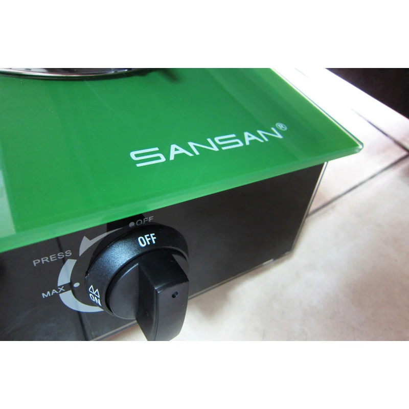 
Special price burner size120x120mm cast iron cap 2 glass energy-saving green color gas stove 