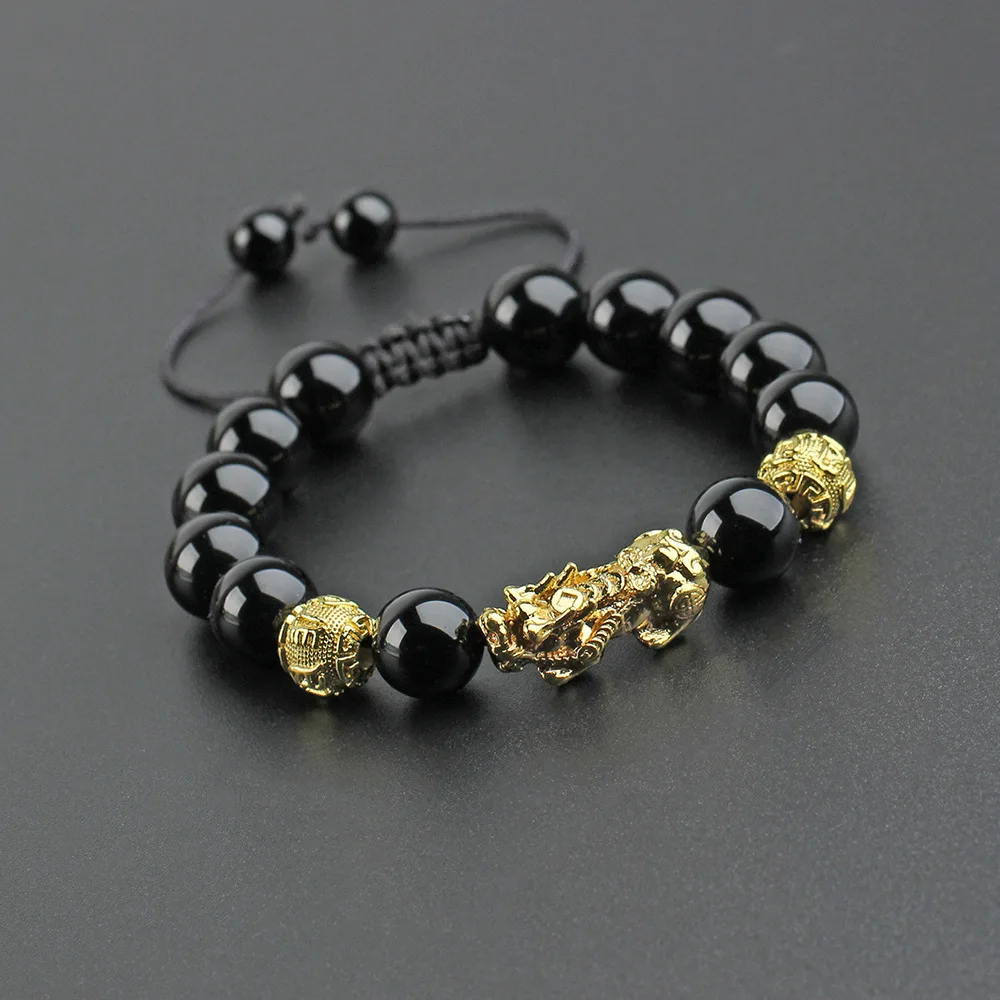 12MM Natural Stone Onyx Handwoven Bracelet Adjustable Friendship Beaded Bracelet