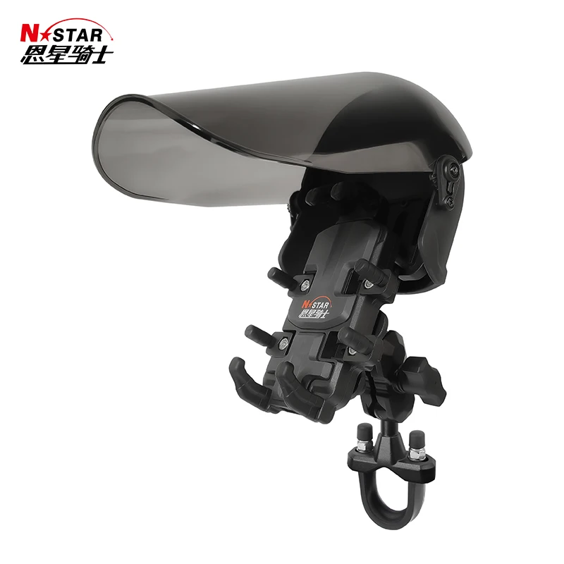 Nstar Motorcycle Rain and Sunshade Helmet Bracket with Shock-Absorbing Mobile Phone Holder Anti-Reflection Extended Coverage