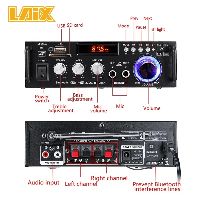 Hi-Fi мини-усилитель с голубыми зубьями для MP3-плеера 110 В и 220 Аудио Стерео мощностью FM-радио поддержкой автомобильного усилителя