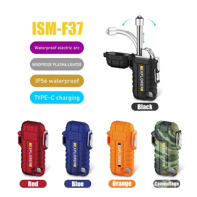 Portable Windproof Lighters Double Arc Plasma Watertight Outdoor Electric Lighter