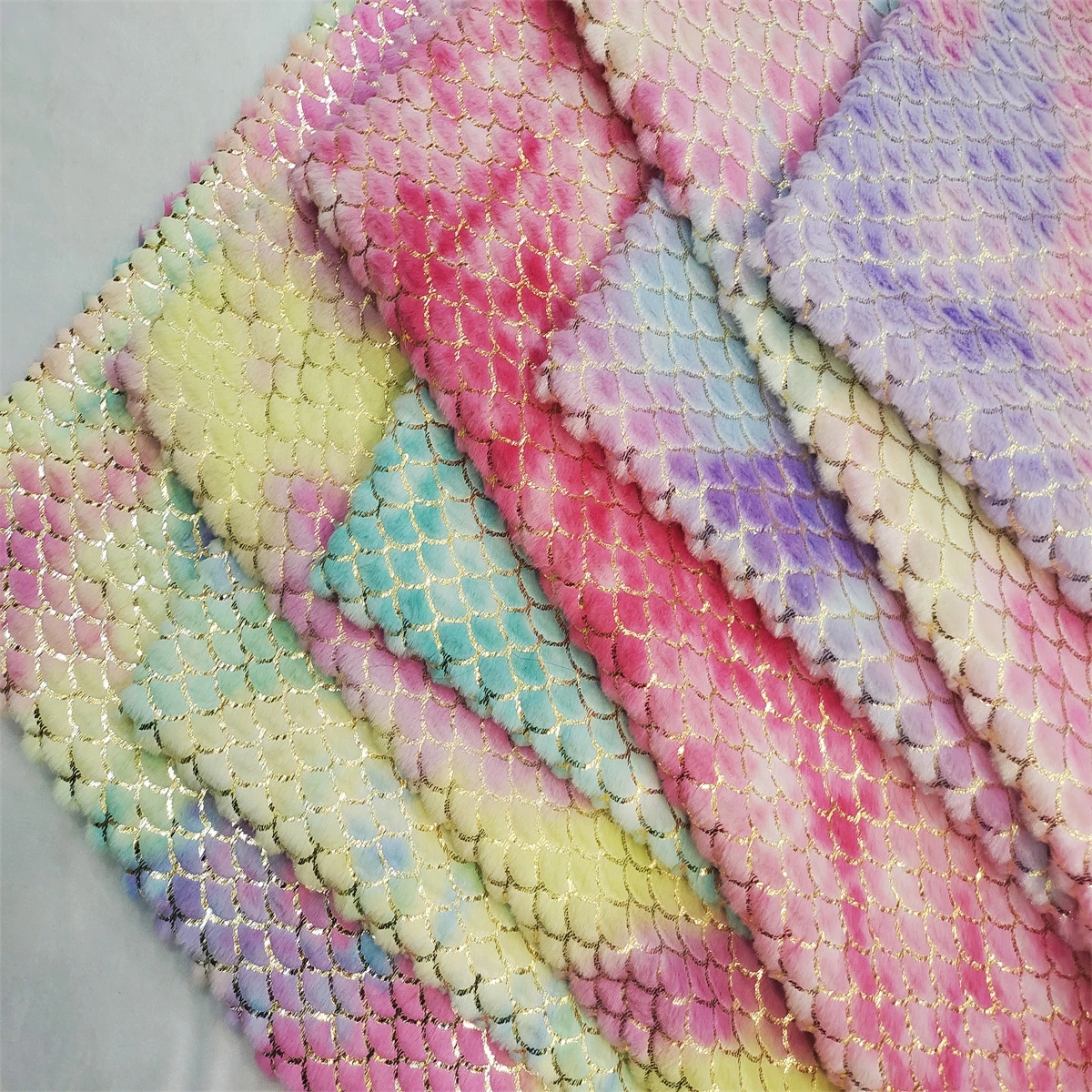 High Quality Custom Knitting, Plush Heavy Coat Blazer Tie-dye Faux Fur Fabric Printed Faux Rabbit Fur Fabric/